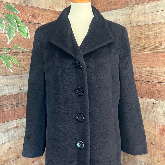 CINZIA ROCCA Black 4 Button Front Baby Llama Wool Over Top Coat Size 12 - Picture 6 of 16